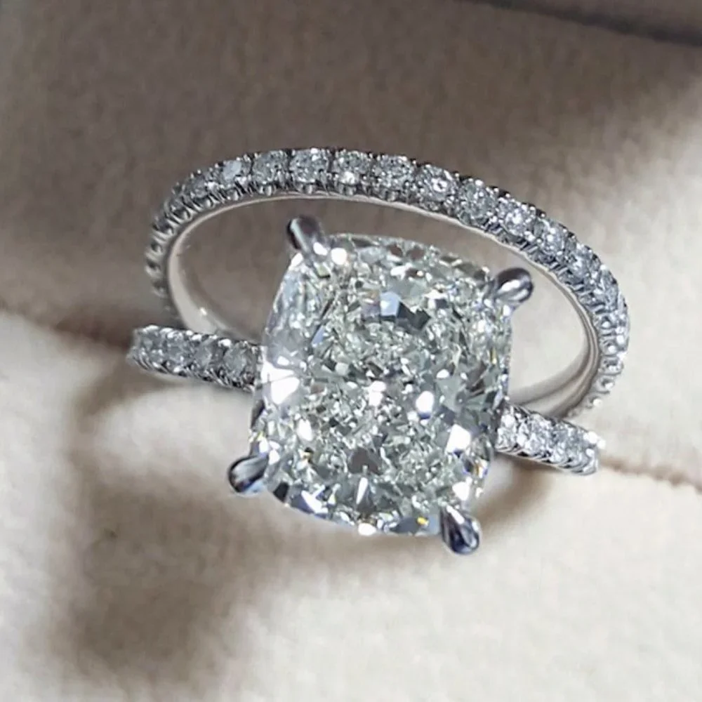"Engagement Radiant Cut CZ Thin Romantic Wedding Ring Set for Women, K969 - Picture 3 of 7